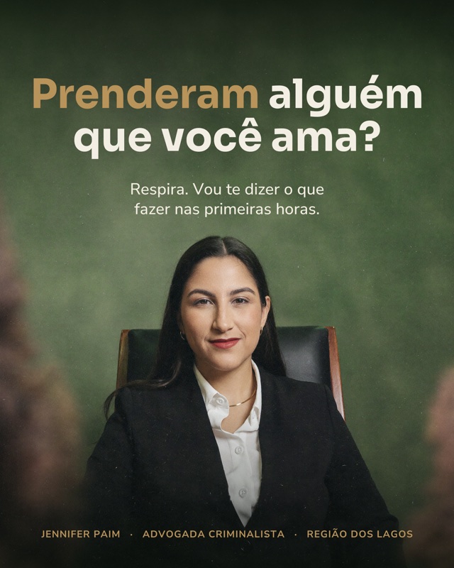 Capa de carrossel de advocacia criminal: prenderam alguém que você ama (Jennifer Paim).