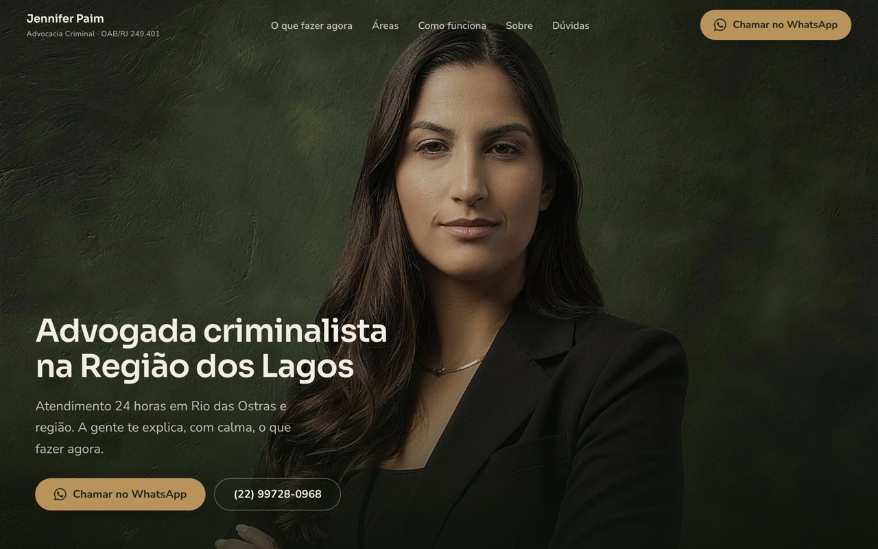 Site da advogada criminalista Jennifer Paim, construído por José Ricardo.